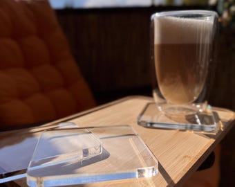 Clear coasters for coffee or other drinks. Set of 4 coasters. decanter stand