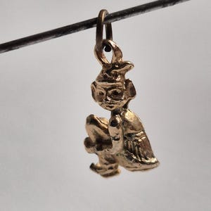 Vintage 1960s Cornish Pixie Charm, Gold Tone Piskie Lucky Pendant