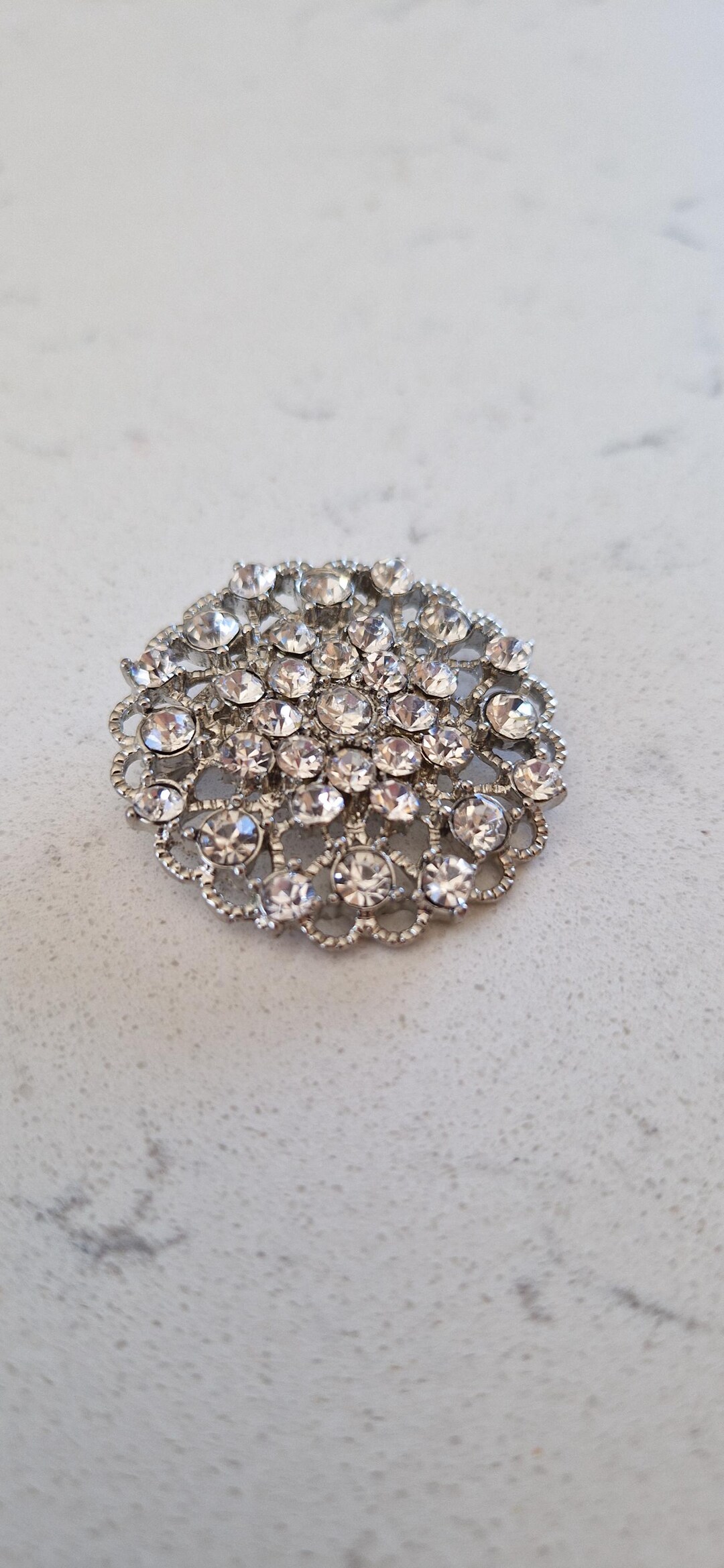 Vintage Rhinestone Brooch 1990s–early 2000s, Silver Tone Crystal Floral ...