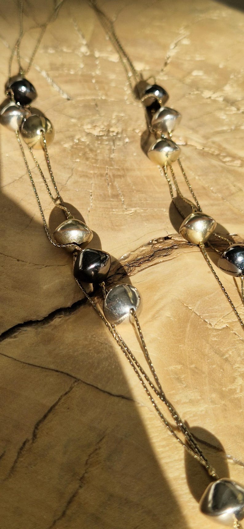 Multi Strand Y2K Necklace, Mixed Metal Beaded Chains, 2000s Statement ...
