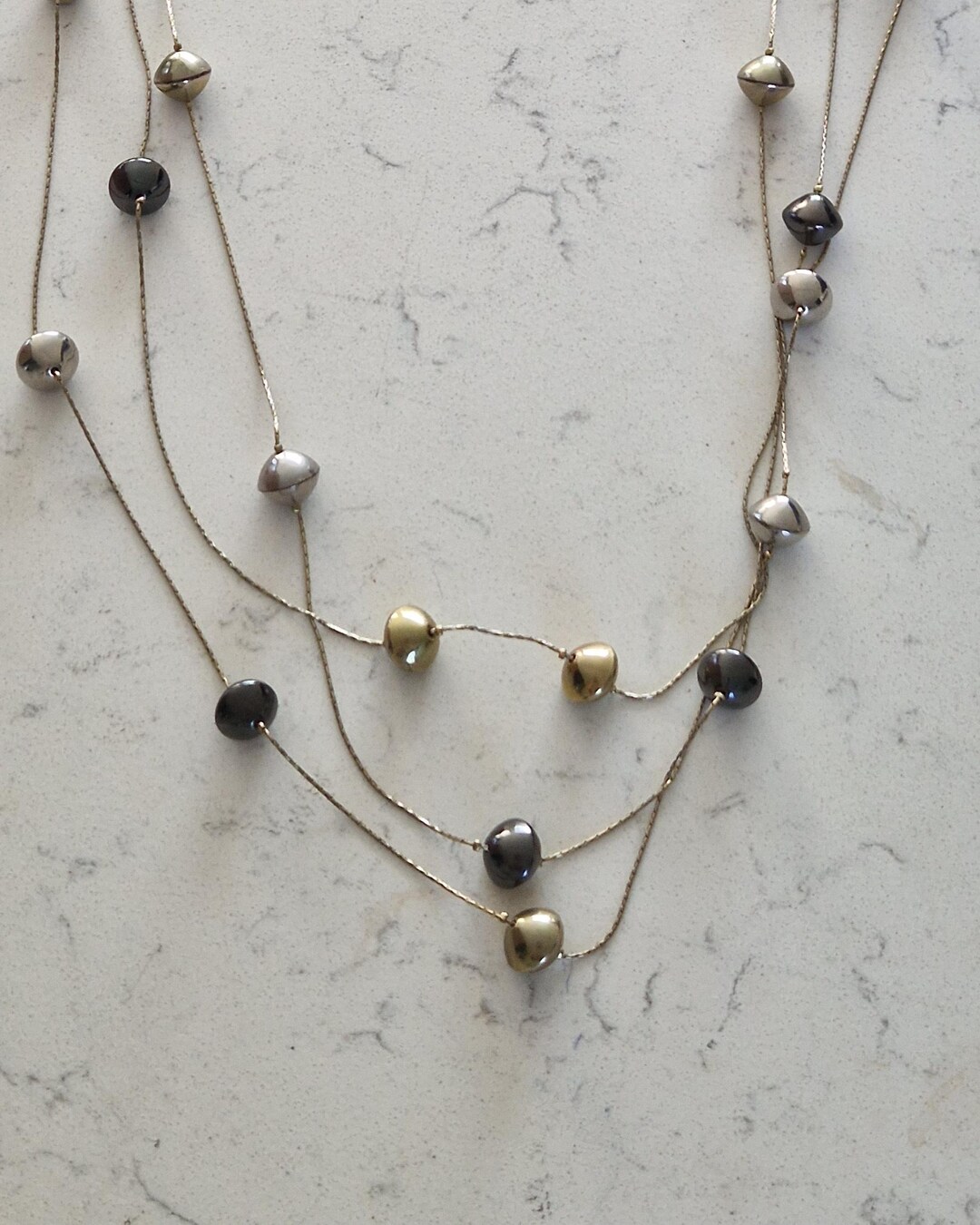 Multi Strand Y2K Necklace, Mixed Metal Beaded Chains, 2000s Statement ...