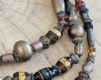 Collar vintage de varias hebras con cuentas, cuentas de vidrio estilo boho, joyería étnica Y2K