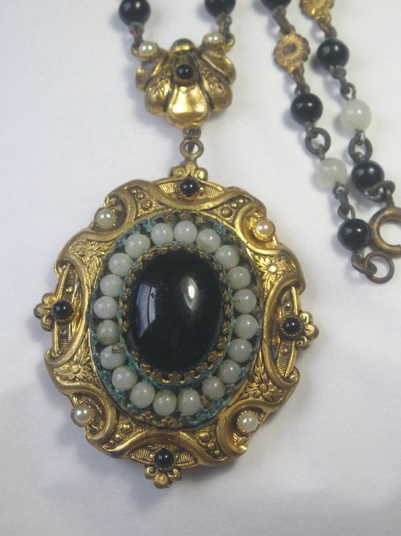 Art Deco Edwardian Stone Set Metal Necklace J24