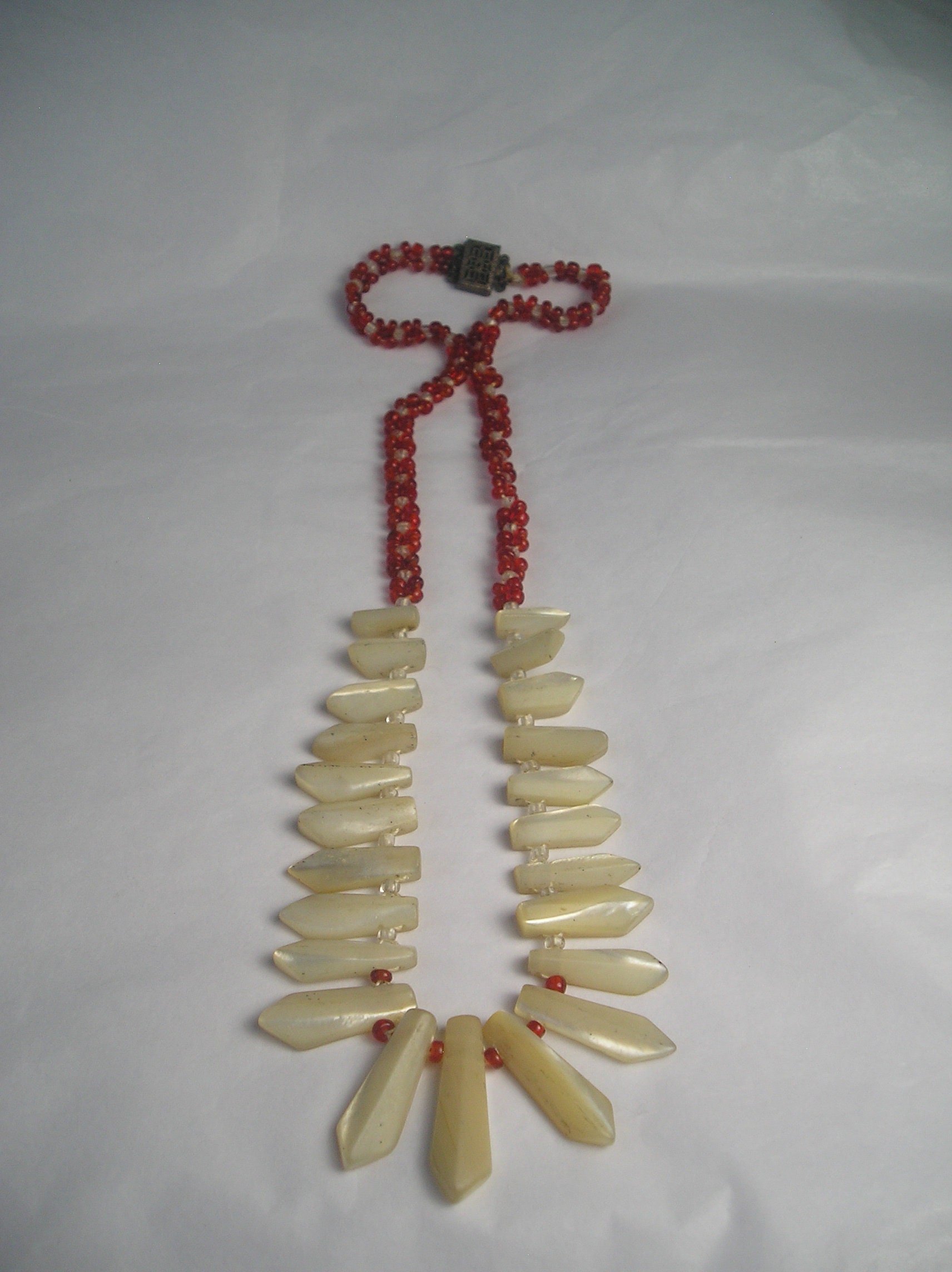 Antique Art Nouveau Edwardian Glass Bead Shell Necklace J17 Etsy