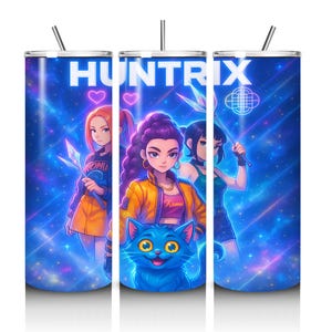 Kpop Demon Hunters 20oz Tumbler Png, Huntrix Girls Skinny Tumbler Png, Kpop Idol Group Png, Mira, Rumi, Joey Png, Demon Hunter Tumbler Wrap