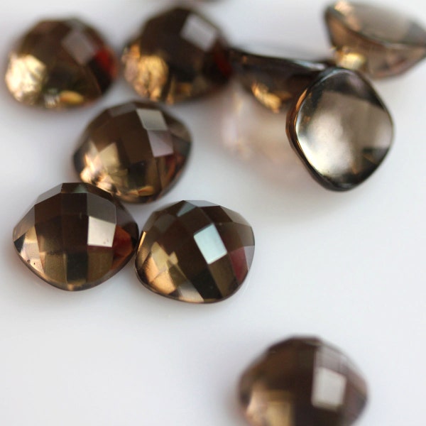 10mm Cushion Checkerboard Cut Smoky Quartz - 1 Cab