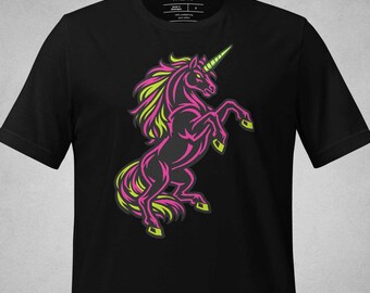 Unicorn Cyber Neon Gods T-Shirt Mythic Horned Beast Graphic Tee Futuristic Neon Creature Power Art Statement Shirt
