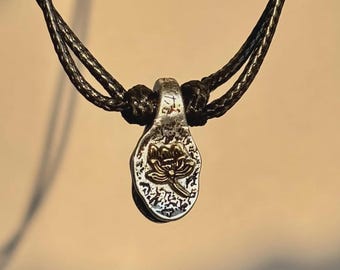 Unisex Minimalist Lotus Pendant Jewelry, Boho Namaste Flower Necklace, Valentines Day Gift Idea for Her & Him, Custom Cord Leather Choker