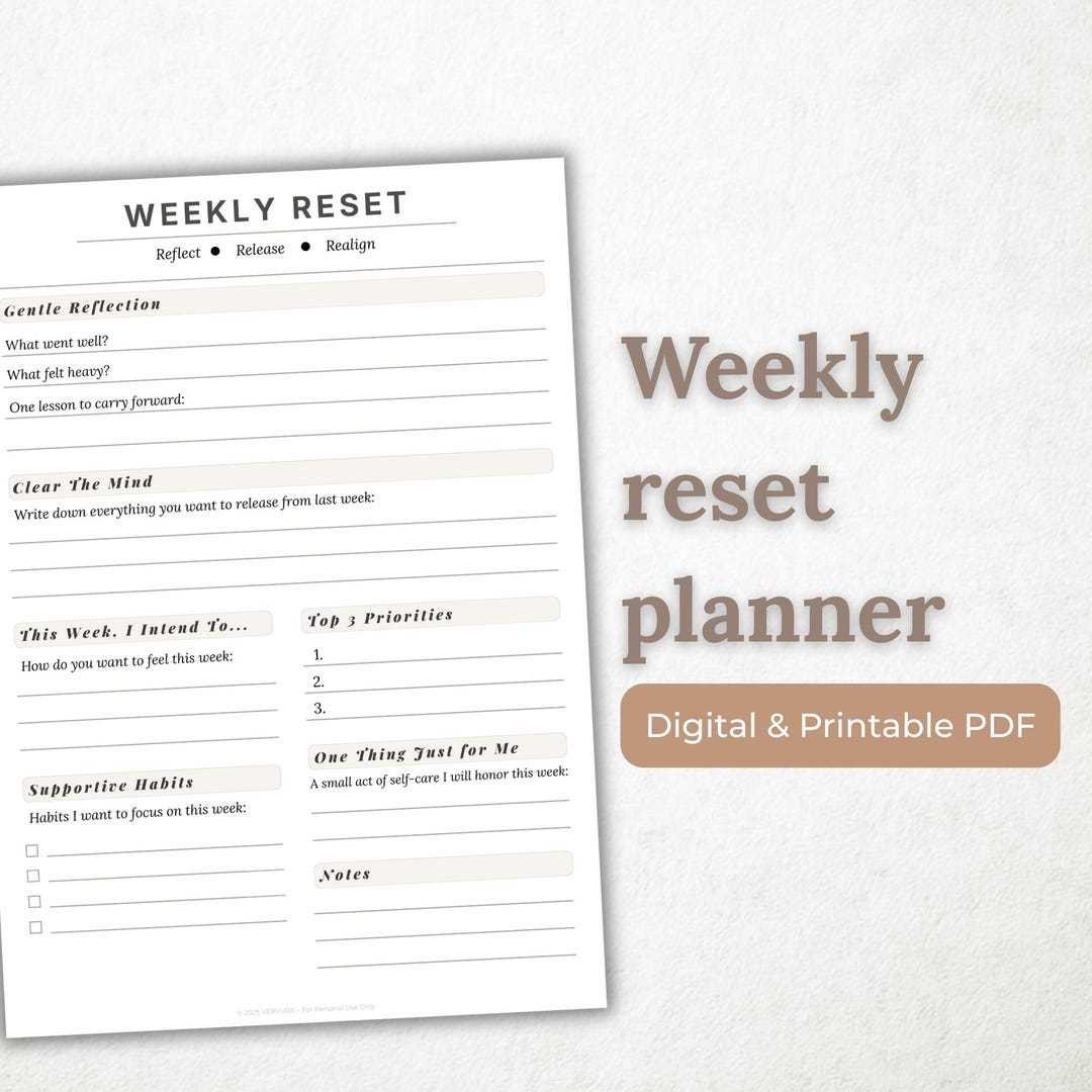 Weekly Reset Planner | Mindful Weekly Reflection PDF | Digital ...