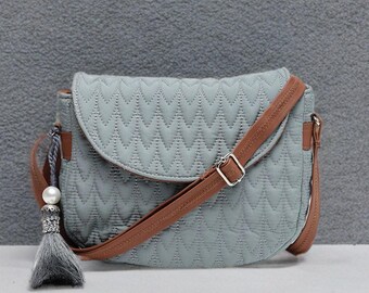 Bolsa tiracolo acolchoada azul-petróleo: bolsa transversal estilo boho, bolsa para festivais
