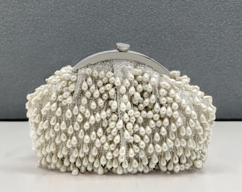 Embellished Fabric Clutch: Off-White Wristlet Evening Bag