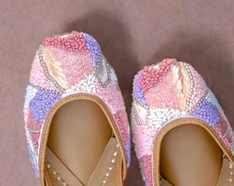 Pastel Embroidered Juttis | Garden Wedding Flats | Feminine Ethnic Shoes