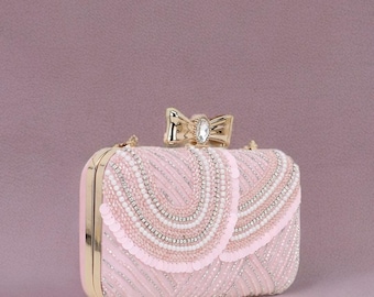 Pink & Gold Embellished Clutch | Bridal Evening Bag