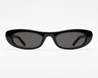 Noir Vanta zwarte ovale zonnebril voor dames, Y2K smal frame donkere lenstinten, retro wrap-stijl streetwear zomerbrillen, minimalistische mode