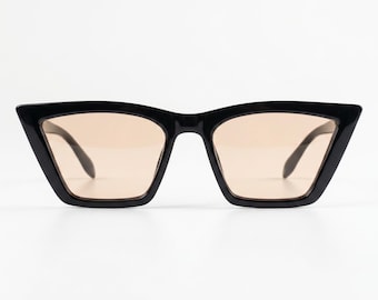 Occhiali da sole cat-eye neri Sable Aurelia da donna, lenti color ambra, oversize, alla moda, stile retrò di tendenza, regalo chic per l'estate