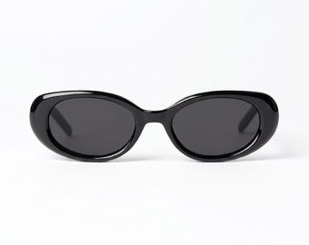 Noir Lune zwarte ovale cat-eye-zonnebril voor dames, Y2K retro smal frame, donkere lens modieuze tinten, minimalistische streetstyle
