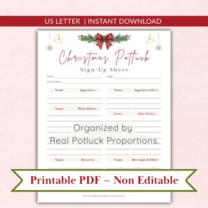 Anmälningsblankett för julfest, lantlig stil (utskrivbar PDF), US Letter, kategoriserad matplanerare, rätt att skicka (direktnedladdning)