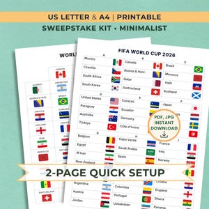 World Cup Sweepstake Game Kit, Office Pools Game Draw Tickets (PDF, JPG) • Letter/A4 | Friends Family Activity | Printable Instant Download