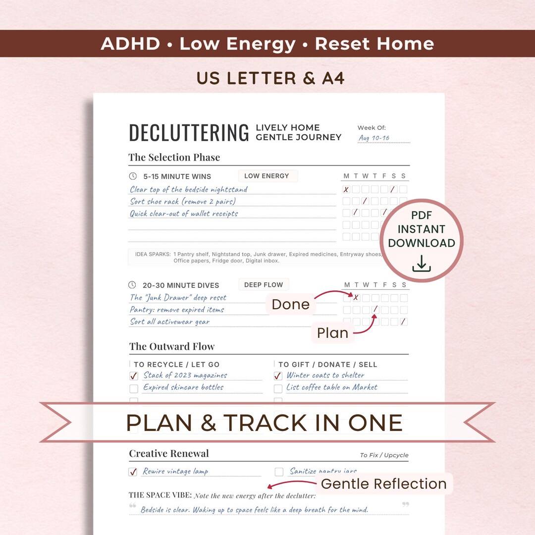Decluttering Checklist • ADHD Low Energy Reset Planner (printable PDF ...