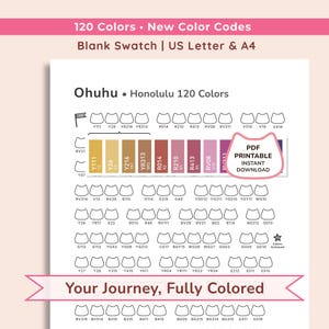 Ohuhu Honolulu 120 Swatch Chart • Blank Color Swatch Sheet (Printable PDF), New Only • US Letter & A4, Kawaii Cat- Layout | Instant Download