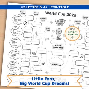 Tracciatore del tabellone dei Mondiali 2026, Foglio del torneo di calcio per bambini (PDF stampabile in formato orizzontale), Attività per famiglie della fase a gironi FIFA, Download immediato