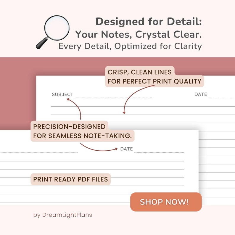Short Notes Headline Printable Note Taking Lined Paper | US Letter/a4, Date & Subject Header ...