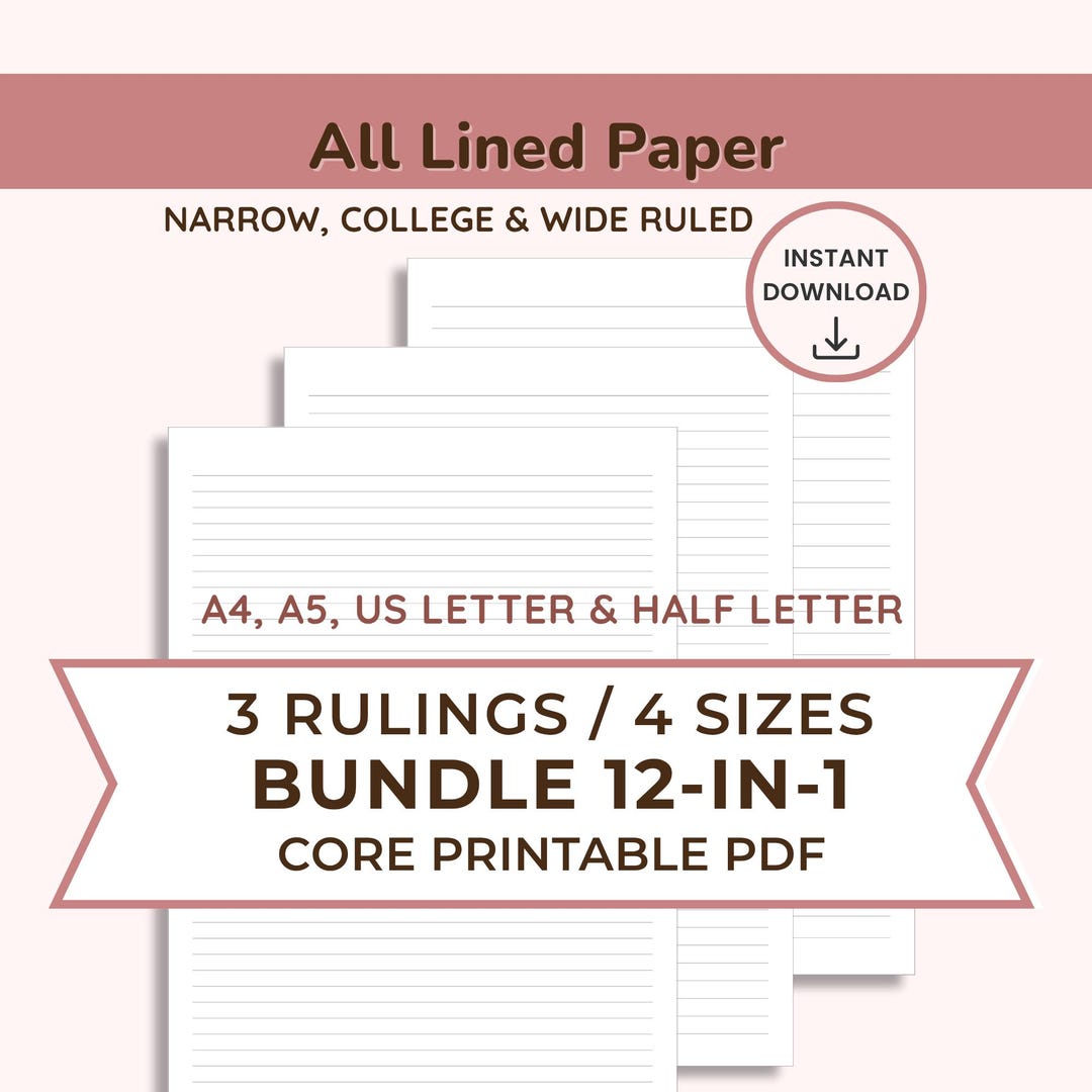 Line Paper Guid Printable Lined Paper College Wide & Narrow Ruled BUNDLE of 3 Rulings ...