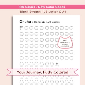 Ohuhu Honolulu 120 Swatch Chart •  Blank Color Swatch (Printable PDF), New-Codes Marker Kawaii Cat- Layout Sheet Letter/A4, Instant Download