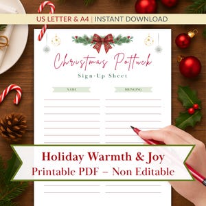 Christmas Potluck Sign Up Sheet | Farmhouse Style (Printable PDF) | A4 & US Letter, Holiday Dinner Planner, Food List | Instant Download