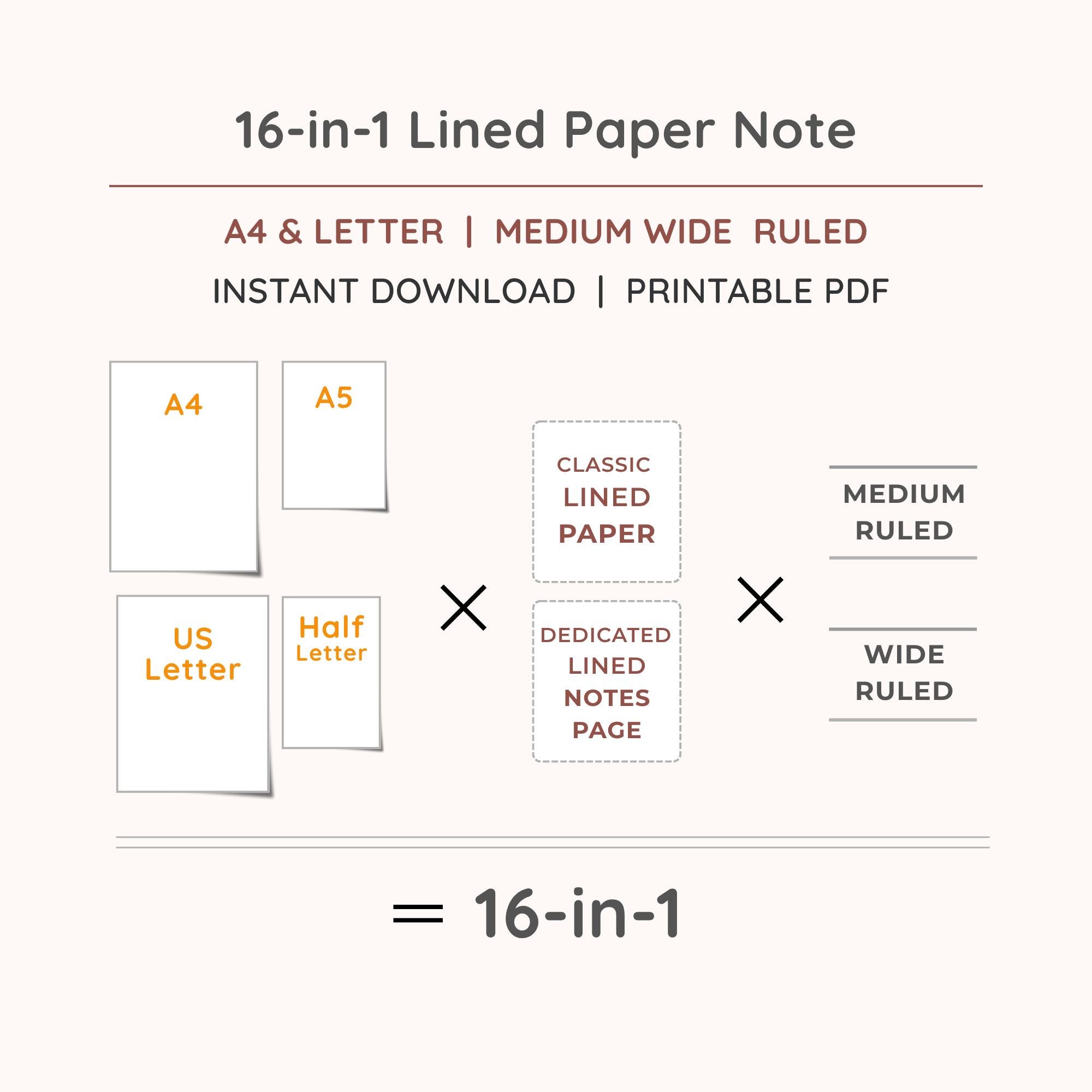 Printable Lined Paper Bundle: College & Wide Ruled, A4/a5/letter Sizes ...