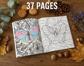 37 kleurplaten vlinders | Afdrukbaar pdf-kleurboek voor volwassenen | Insectenbloemmotieven