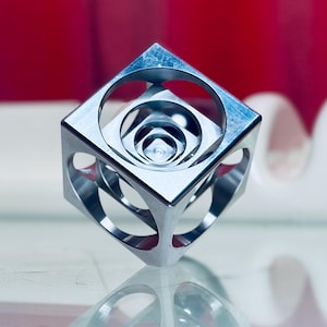 SPACE AGE // 70s Machined Aluminum Turner's Cube // Industrial Desk Sculpture Fidget Object
