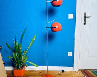 Lampadaire vintage orange à double globe lumineux des années 1970 // Lampe globe réglable style futuriste allemand