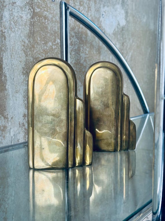 Set of 2 vintage brass bookends in Art Deco style // 60s 70s