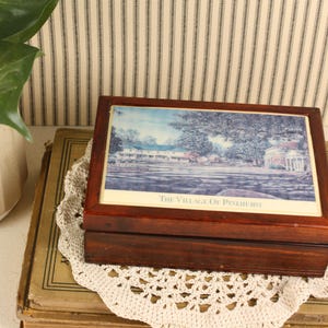 Pinehurst Wooden Hinged Box • Ceramic Tile Lid • Forest Green Felt Lined • Vintage Souvenir Keepsake