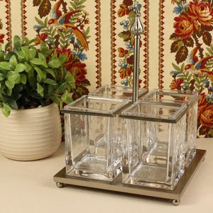 Southern Living At Home Astoria Flatware Caddy | 4 Glass Insert Utensil Holder | Buffet Organizer | Bar Garnish Server
