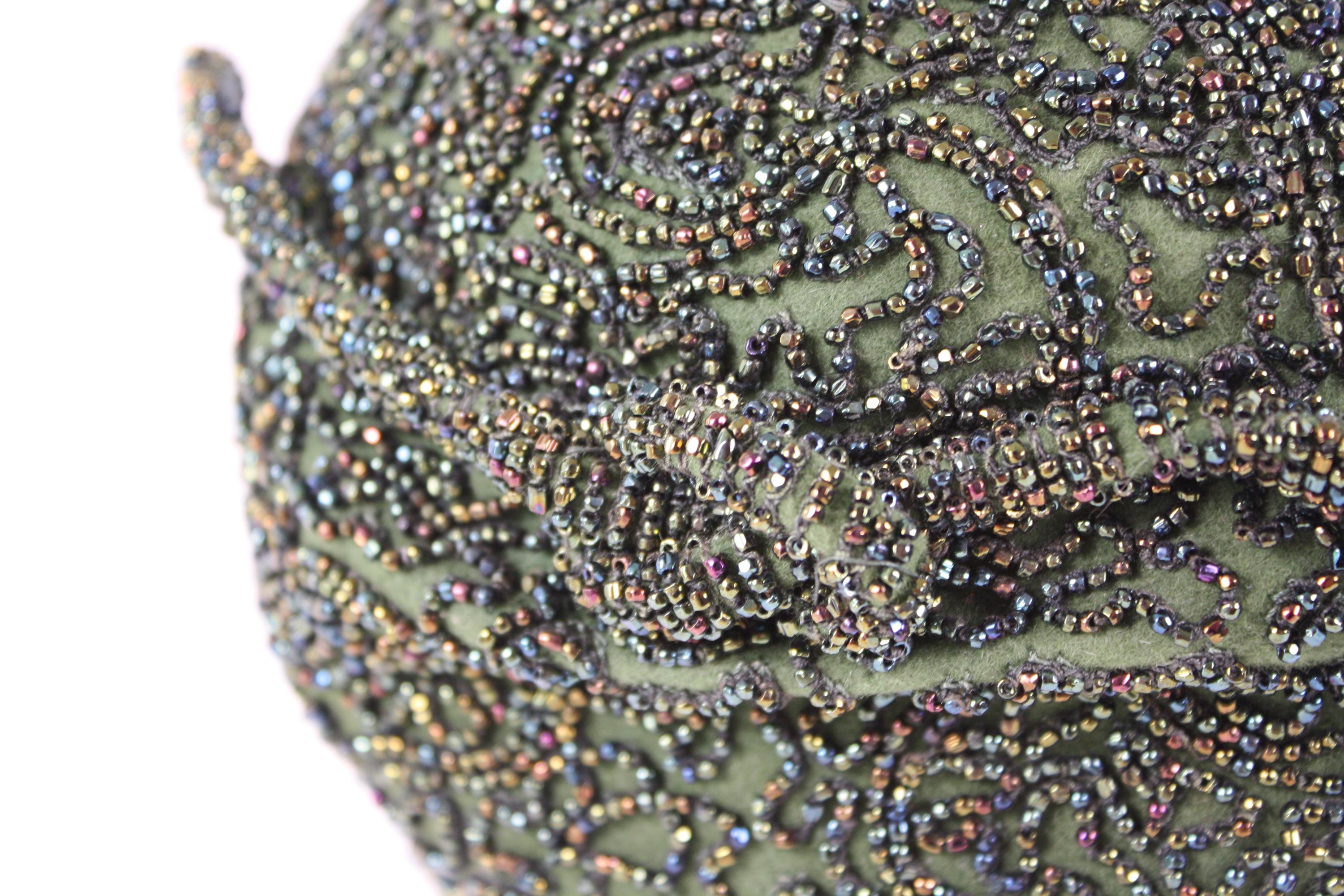 Mid Century Wm Silverman Beaded Pastel Pillbox Hat Original wm silverman pillbox hat, brown with green, orange  main image 2