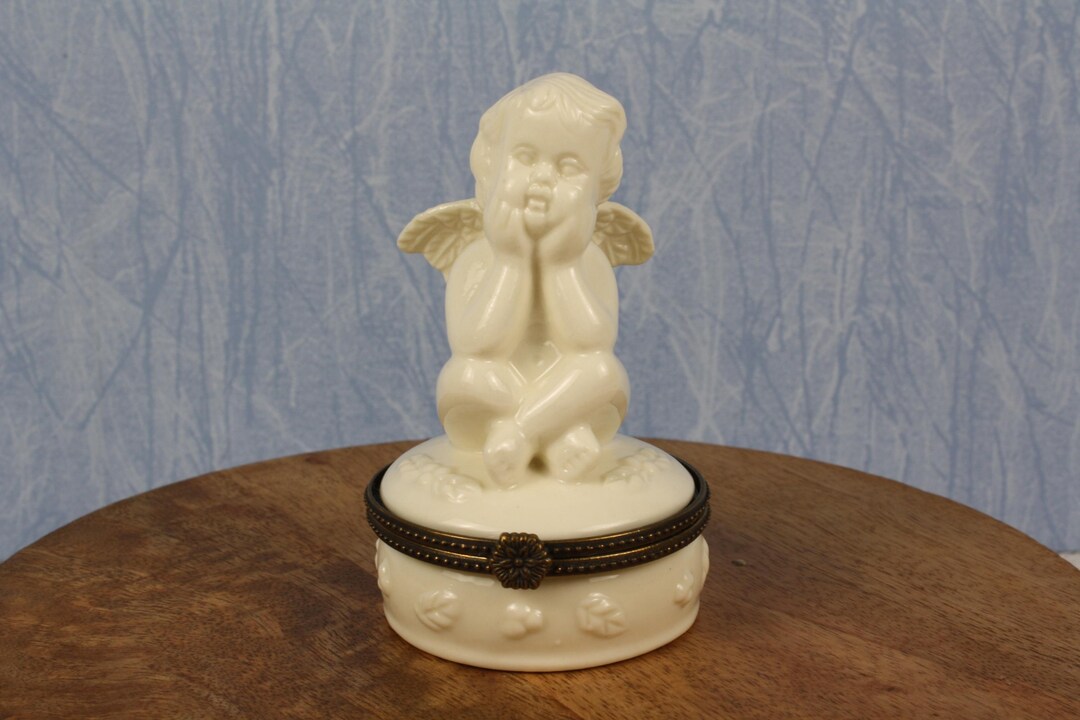 Porcelain Cherub Trinket Box With Hinged Lid – Angel Jewelry Box ...