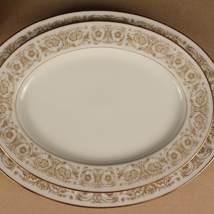 Noritake Raphael 6679 Oval Serving Plates — Set of 2 Gold Scroll Rim Platters (11.5" & 13.5")
