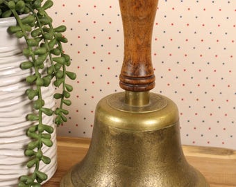 Vintage Brass School Bell – 10" Tall – Stamped “UNCLEAN”