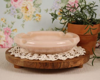 Vintage Pink Marble Ashtray – Carved Stone Catchall Dish Retro Decor
