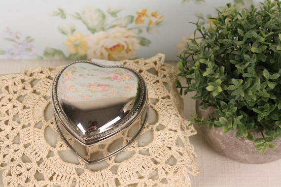 Vintage Silver-Plated Heart Trinket Box