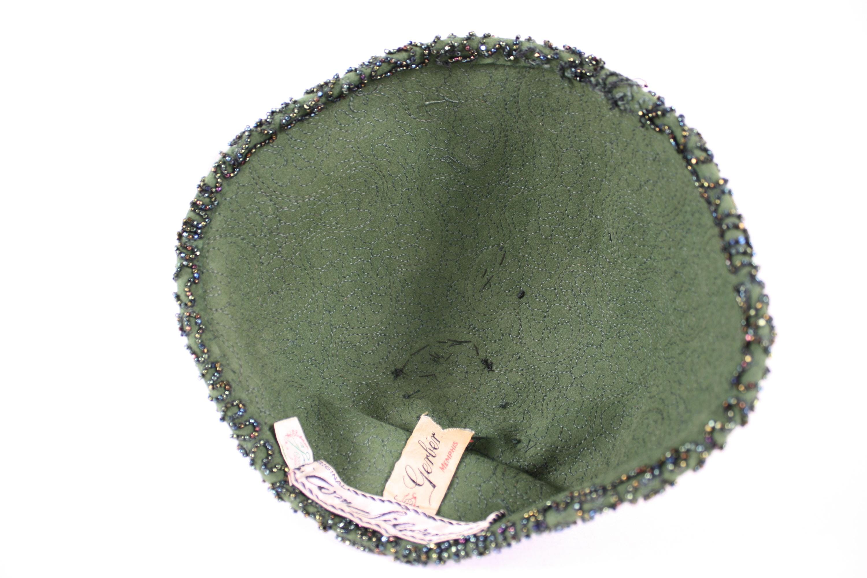 Mid Century Wm Silverman Beaded Pastel Pillbox Hat Original wm silverman pillbox hat, brown with green, orange  main image 3