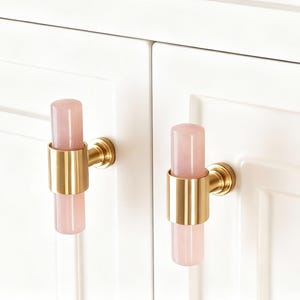 Tirador y pomo de cristal rosa: Tiradores para armario, tirador de latón para aparador