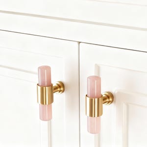 Rosa Kristall Griff und Knauf: Garderobengriffe, Sideboard Griff aus Messing