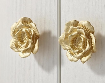 Brass Rose Cabinet Knobs: Flower Drawer Pulls