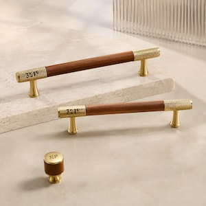 Brass and Leather Drawer Pull: Modern Furniture Deco Handle