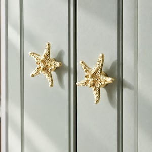 Brass Decor Cabinet Knob: Starfish Nightstand Knob, Gold Wardrobe Pull