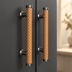 Tirador de cuero para armario: Tirador de muebles moderno, pomo de cajón tejido