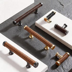 Dresser Handles, Leather Cabinet Pulls, Modern Kitchen Door Knob Pulls